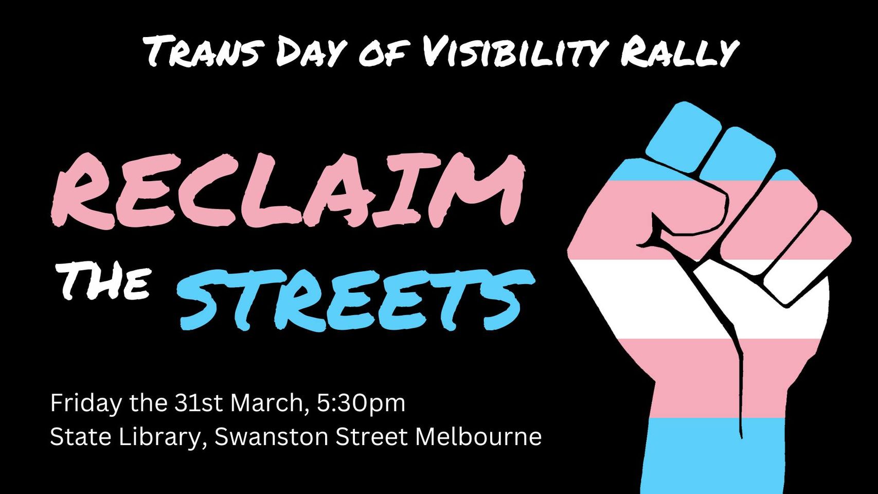 Reclaim the streets pink white and blue hand raised 