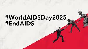 world AIDS day 2025 logo people helping each other up a slope words #worldaidsday2025 #EndAIDS