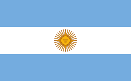 Argentine flag blue and white horizontal stripes; yellow dot and white cross in middle