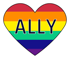 heart shape horizontal stripes in rainbow colours word ally written across meme