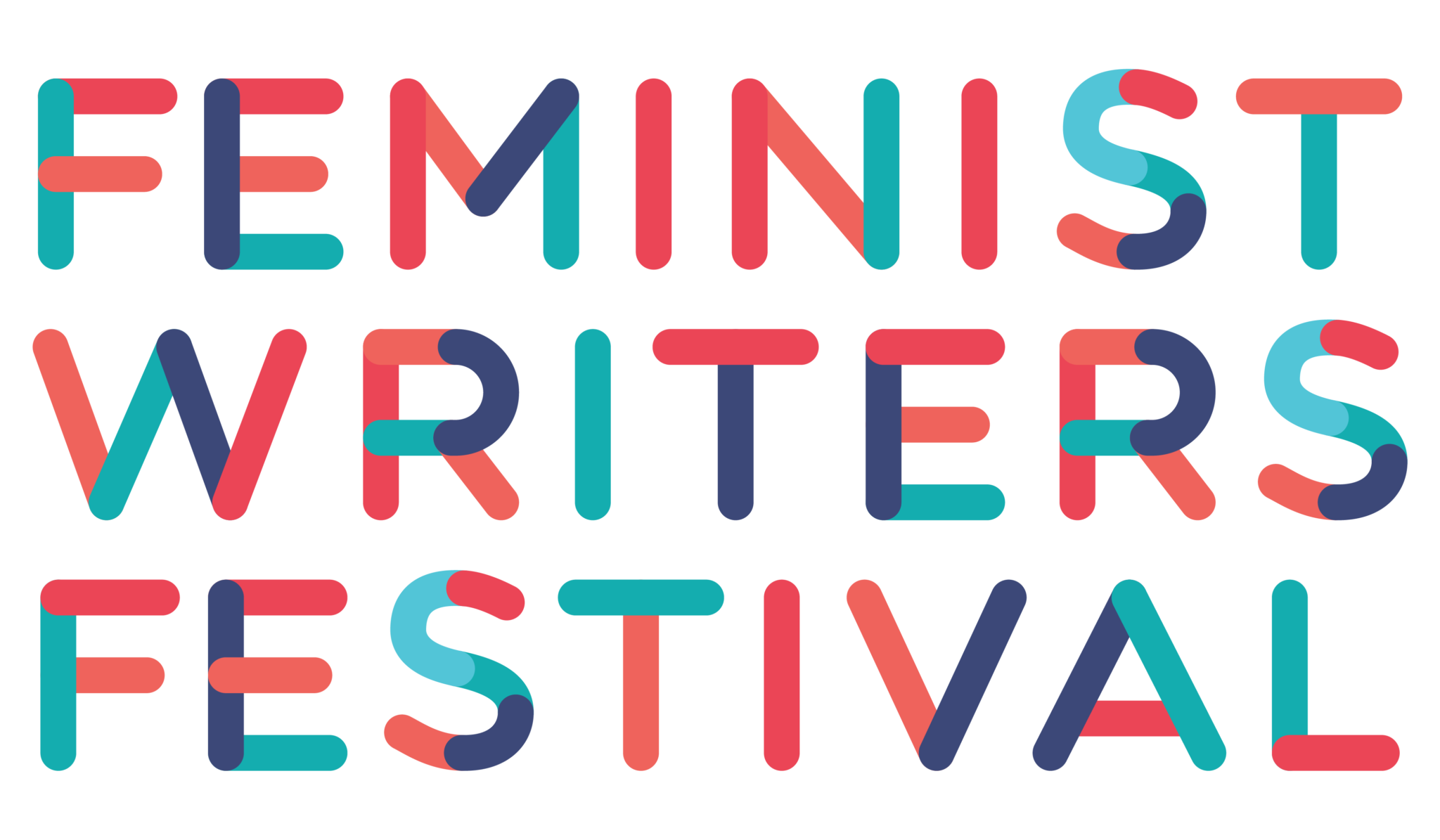 tezt in light blue red black block letters Feminist Writers Festival