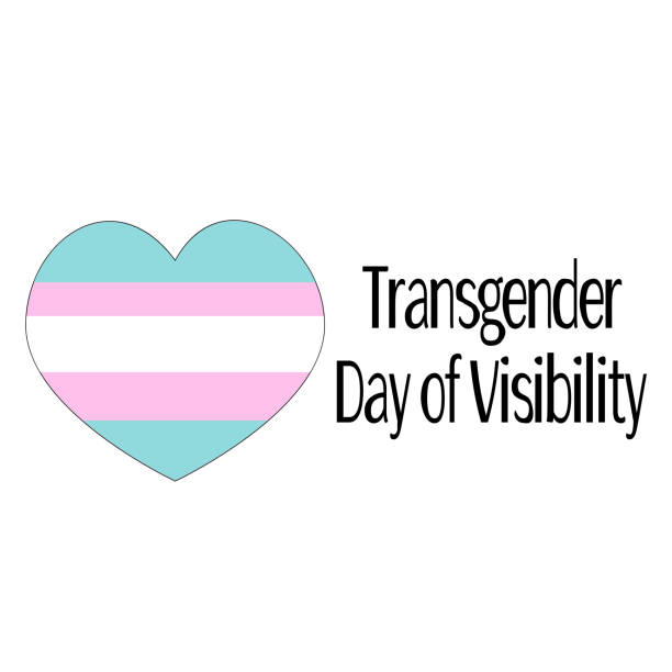 heart shape with 3 colours of trans flag and text Trans Day of Visibility