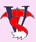logo for Vixen V, red unbrella and red and white and vixen tail