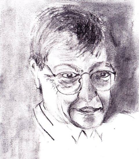 A pen and ink portrait of the poet Mahmoud Darwish