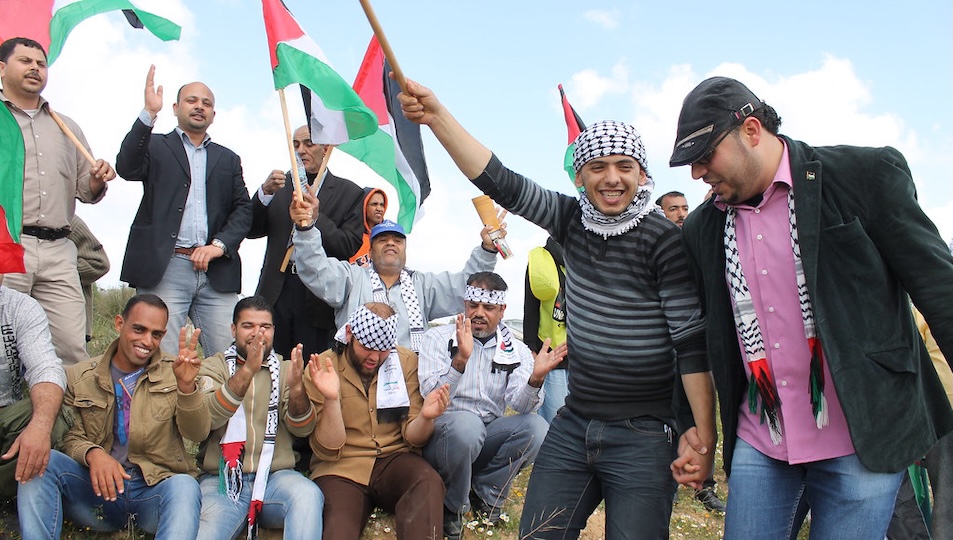 Palestinians commemorate Land Day in the "buffer zone" of the eastern Gaza Strip