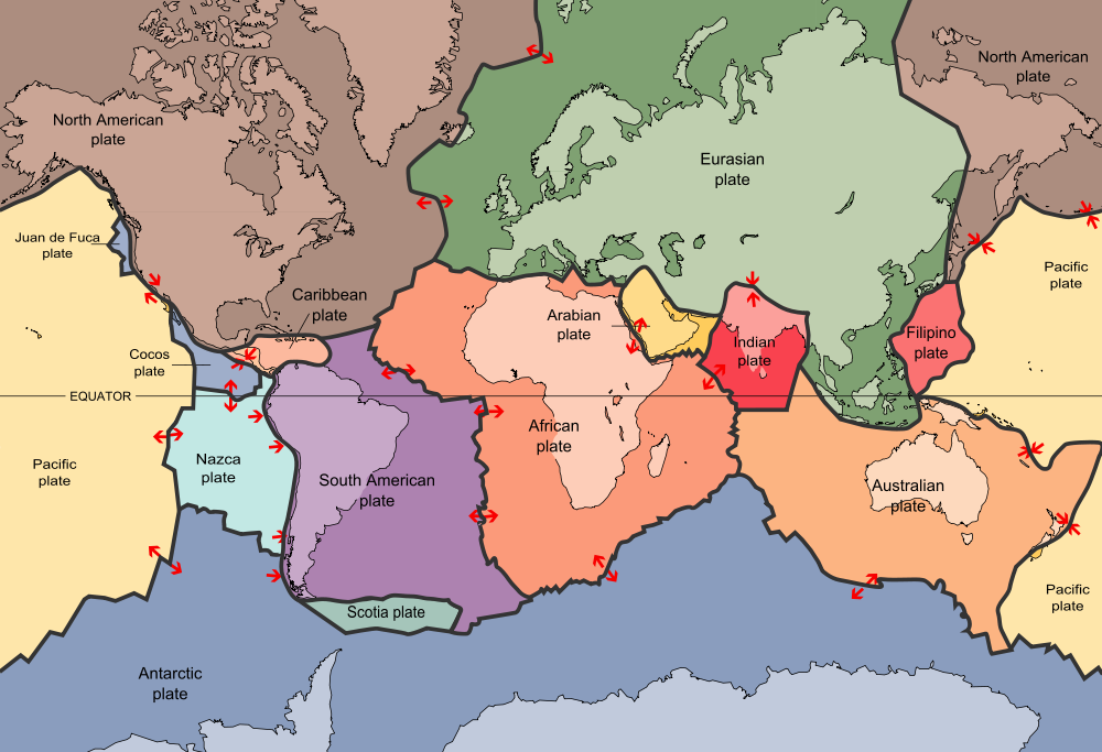 Tectonic plates of the Earth, with the Indo-Australian plate in orange and red (Image by United States Geological Survey)