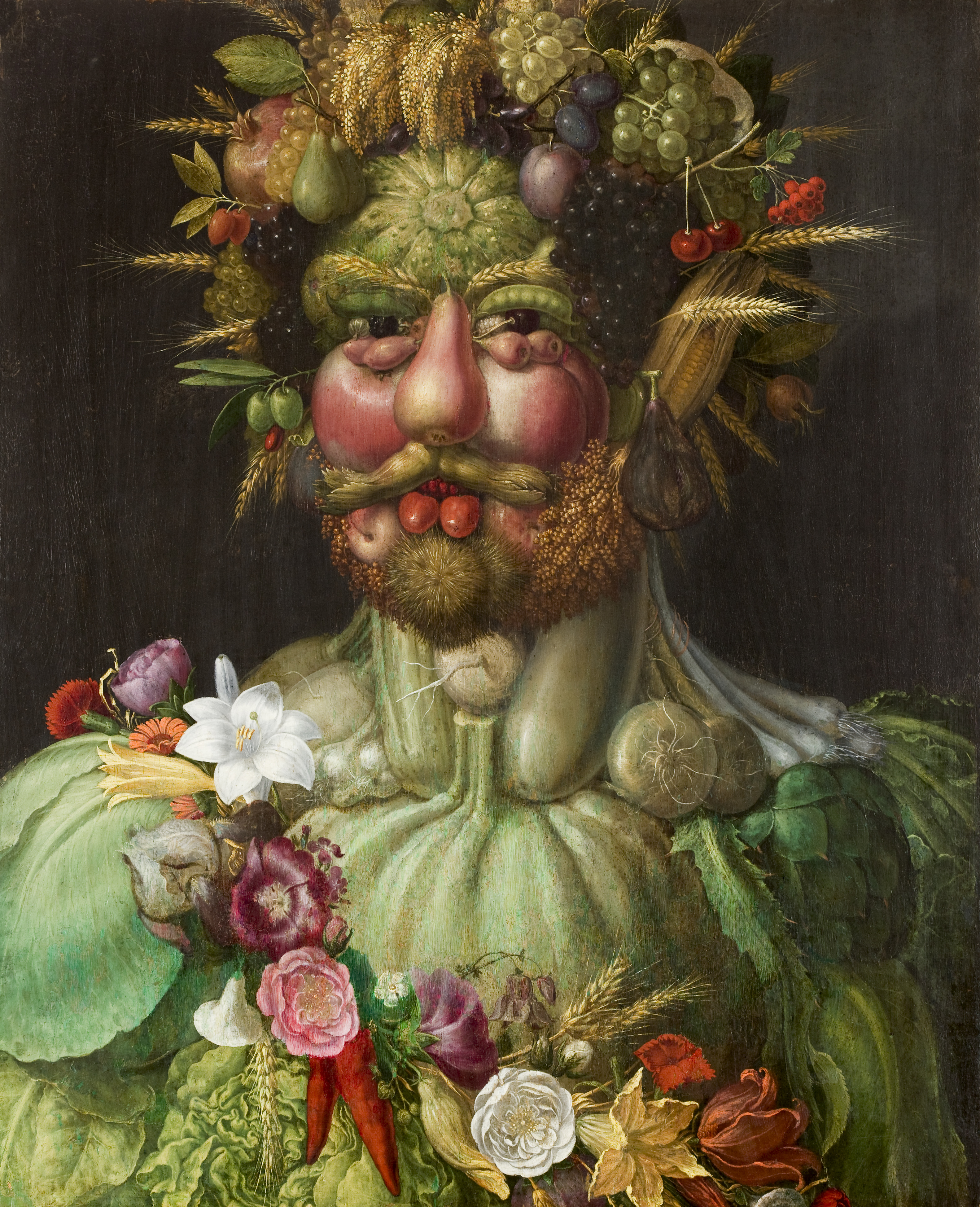 Painting of man made of fruit and vegetables