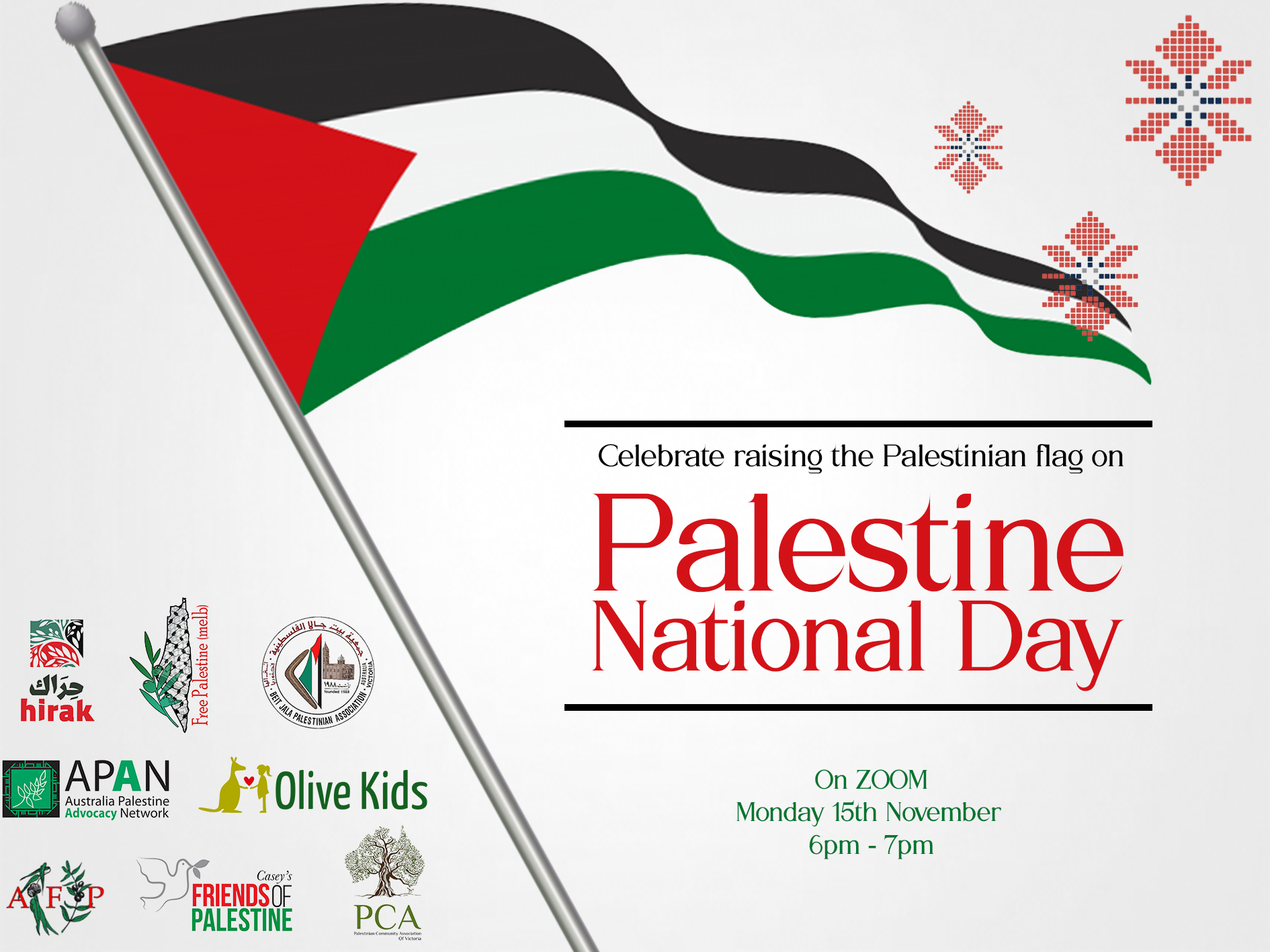Palestine National Day, Healing Country, and Akuch Anyieth on