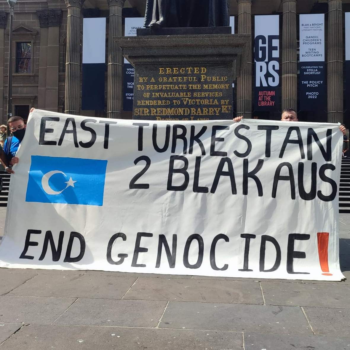 East Turkestan 2 Blak Aus End Genocide banner at state library