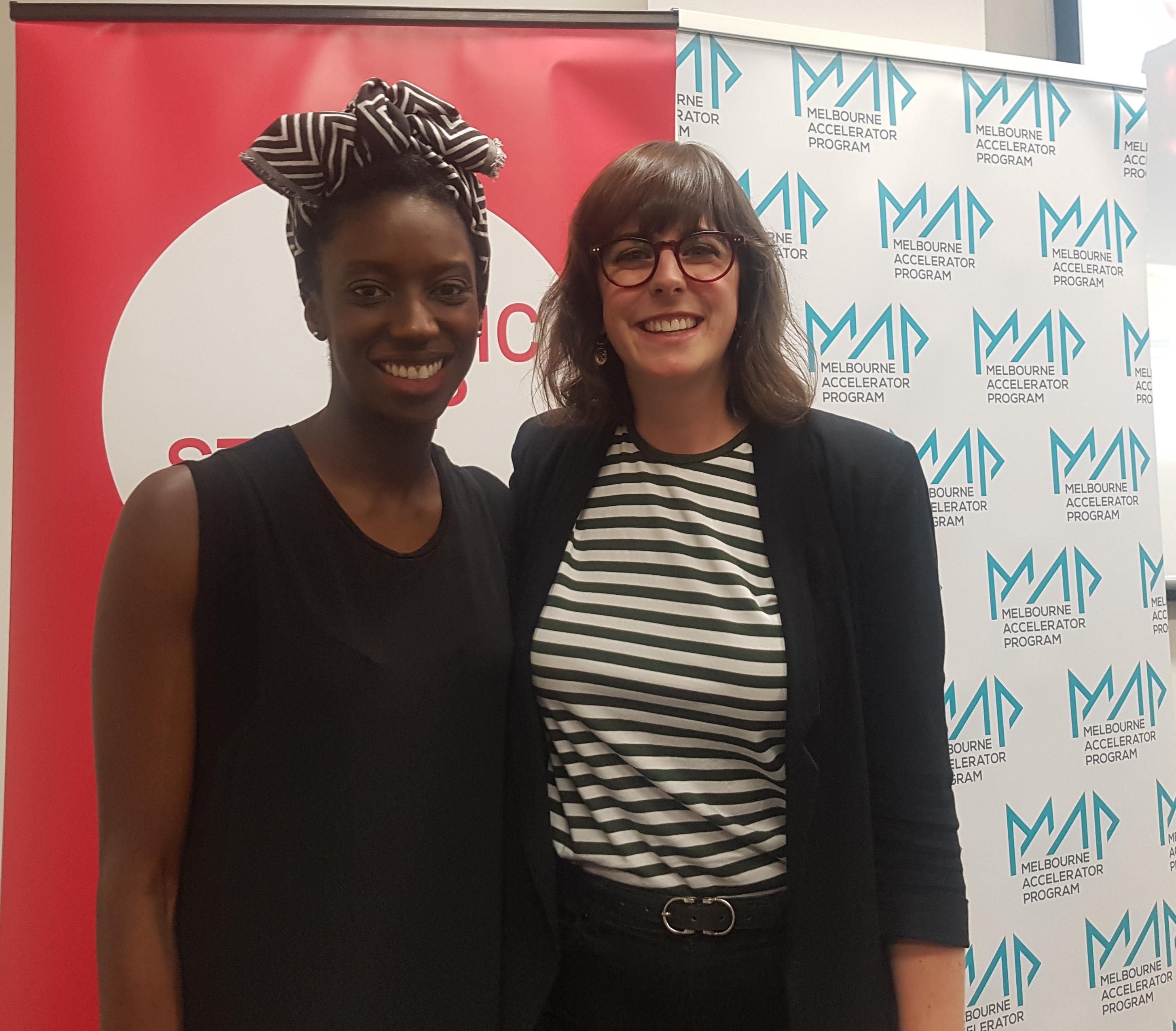 Abena Ofori, Social Impact Manager at the Melbourne Accelerator Program (MAP) and Judy Anderson, CEO of Startup Victoria 