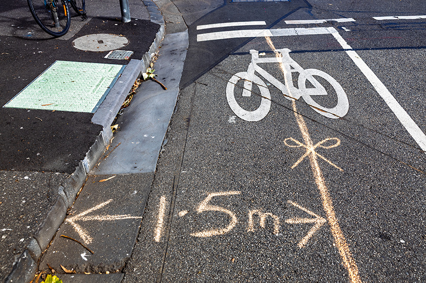 Chalking on Elizabeth Street showing how narrow the 'new' lanes will be. Image: Inner City News