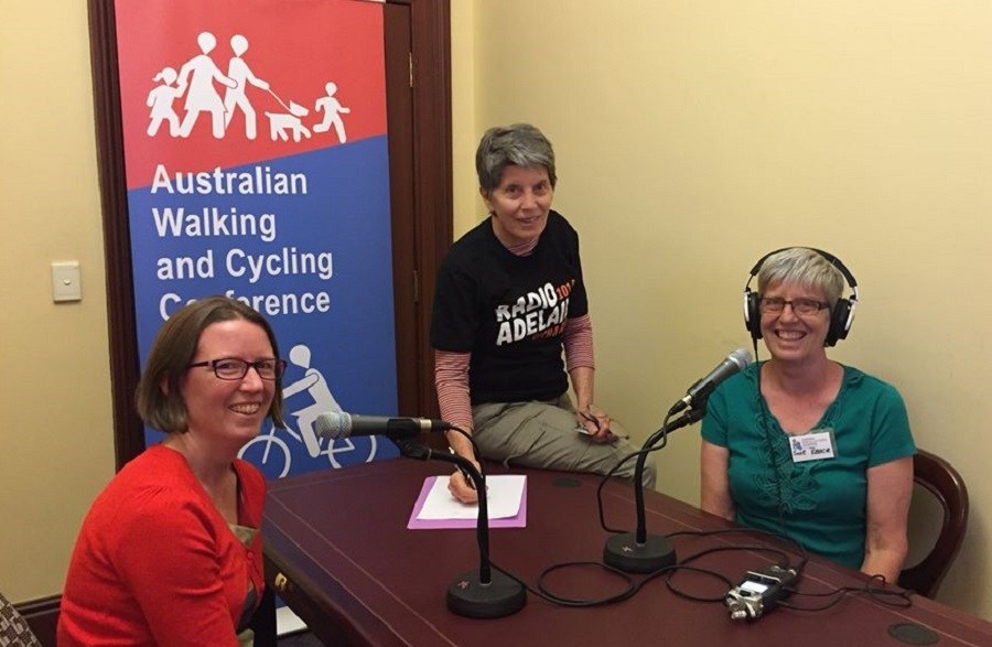 Step Away from The Car interviewer/producers Nicky Page, Suzanne Reece and Alexa McAuley at the 2019 Australian Walking and Cycling Conference in Adelaide