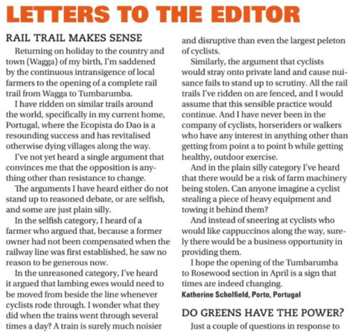 #BuildItForBatlow - Letters to the Editor. Wagga Daily Advertiser, 21st January 2020