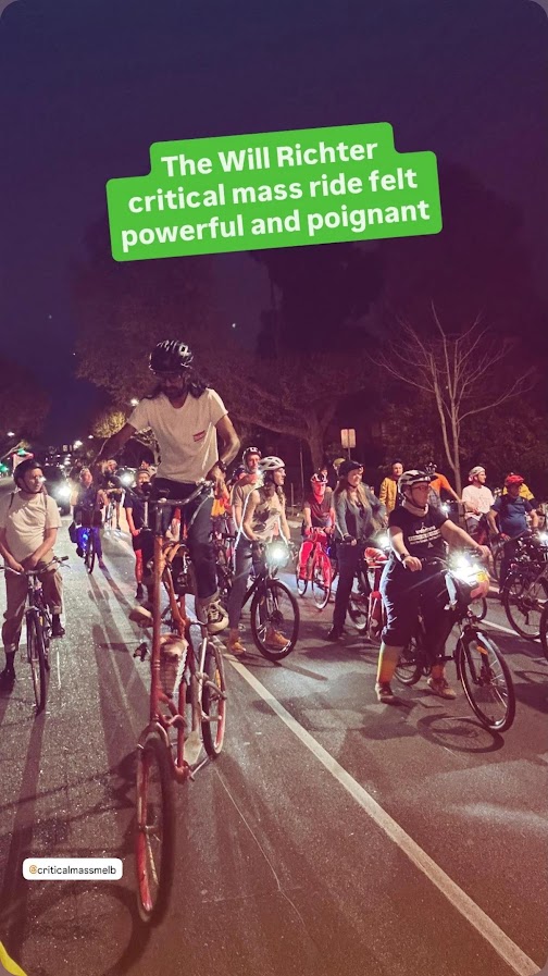 Moment of reflection during  Critical Mass memorial ride for Will Richter. Image: mghfoster via instagram