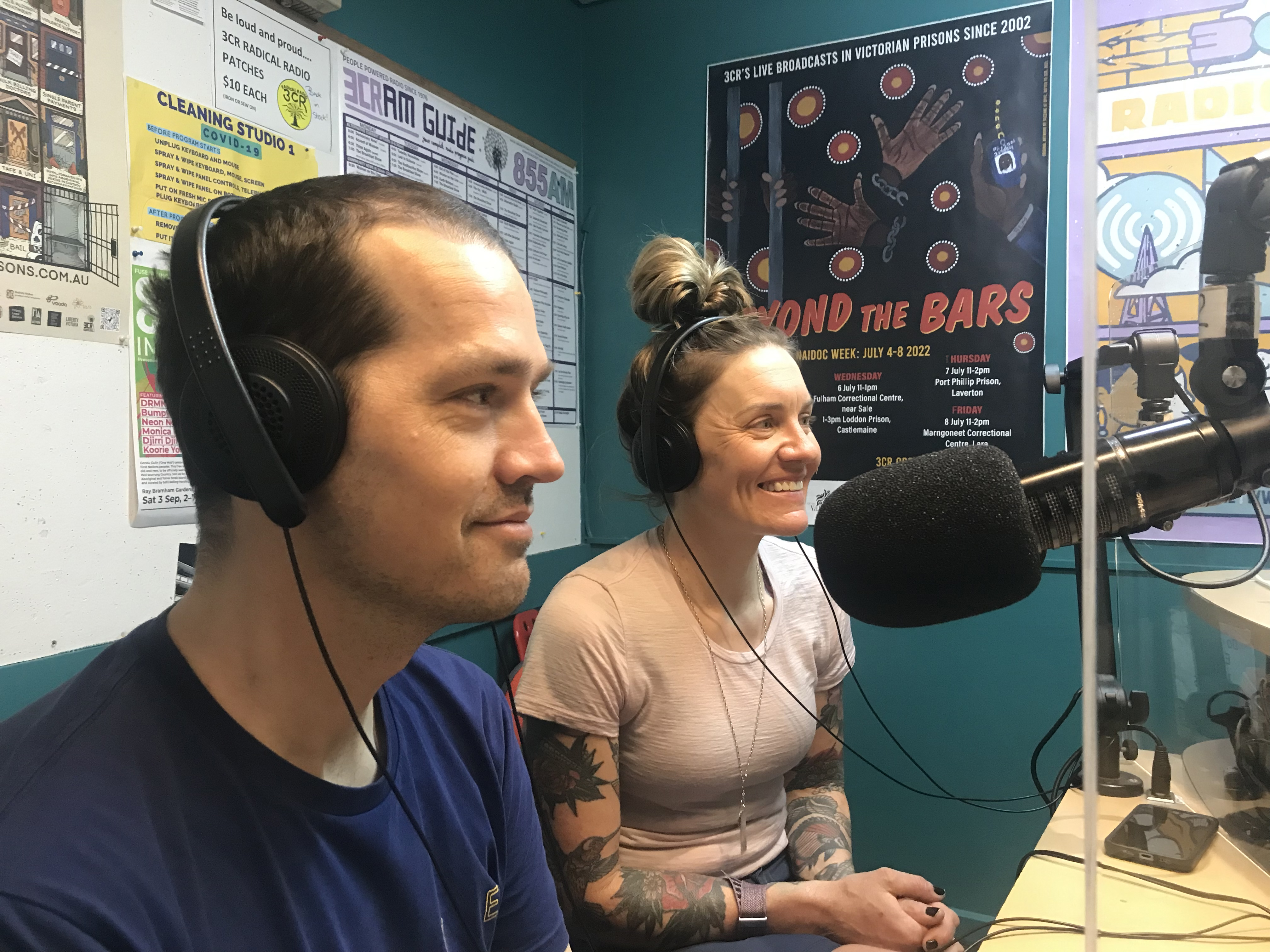 Sarah Hammond & Jesse Carlsson in the 3CR studio for the Yarra BUG Radio Show 