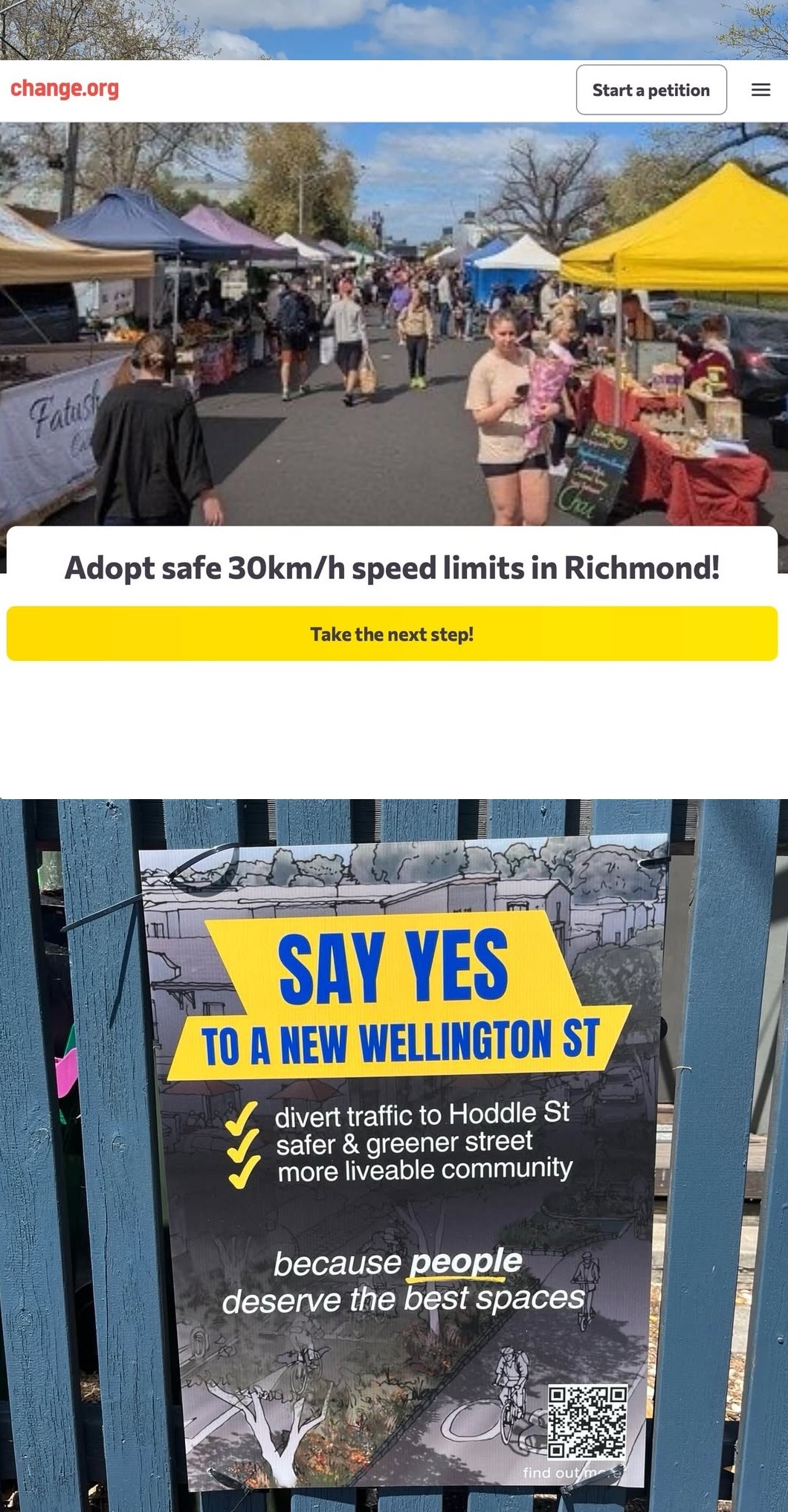 Adopt safe 30km/h streets in Richmond + Say YES to a new Wellington Street. Images: supplied