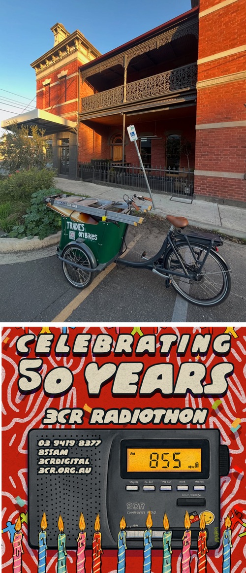 Tradies on Bikes, Thornbury / 3CR celebrates 50 years in 2026. Image supplied.