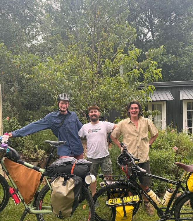 Cezary and Leo with Cesar from Death by Birding, Mt Glorious. Image: twobirderstwobikes insta
