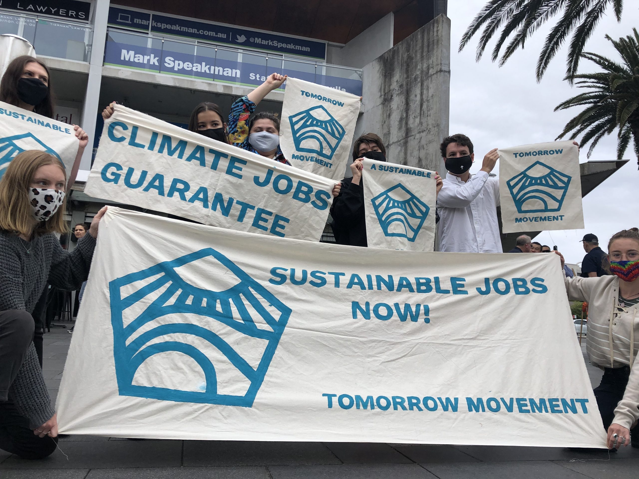 Tomorrow Movement with banners campaigning for Climate Jobs