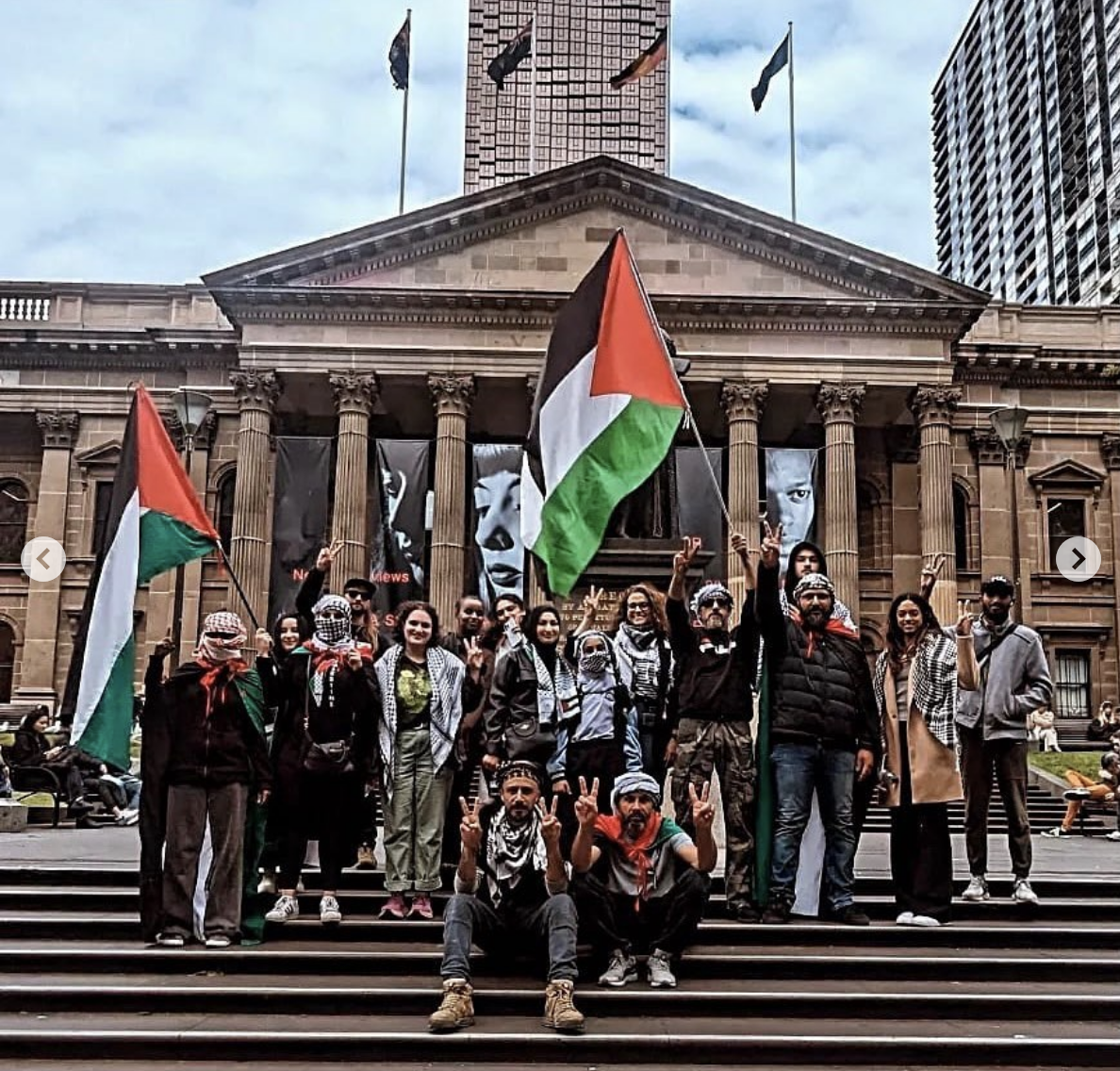 The Sit-Intifada at Parliament steps in Naarm. Image: @thesitintifada