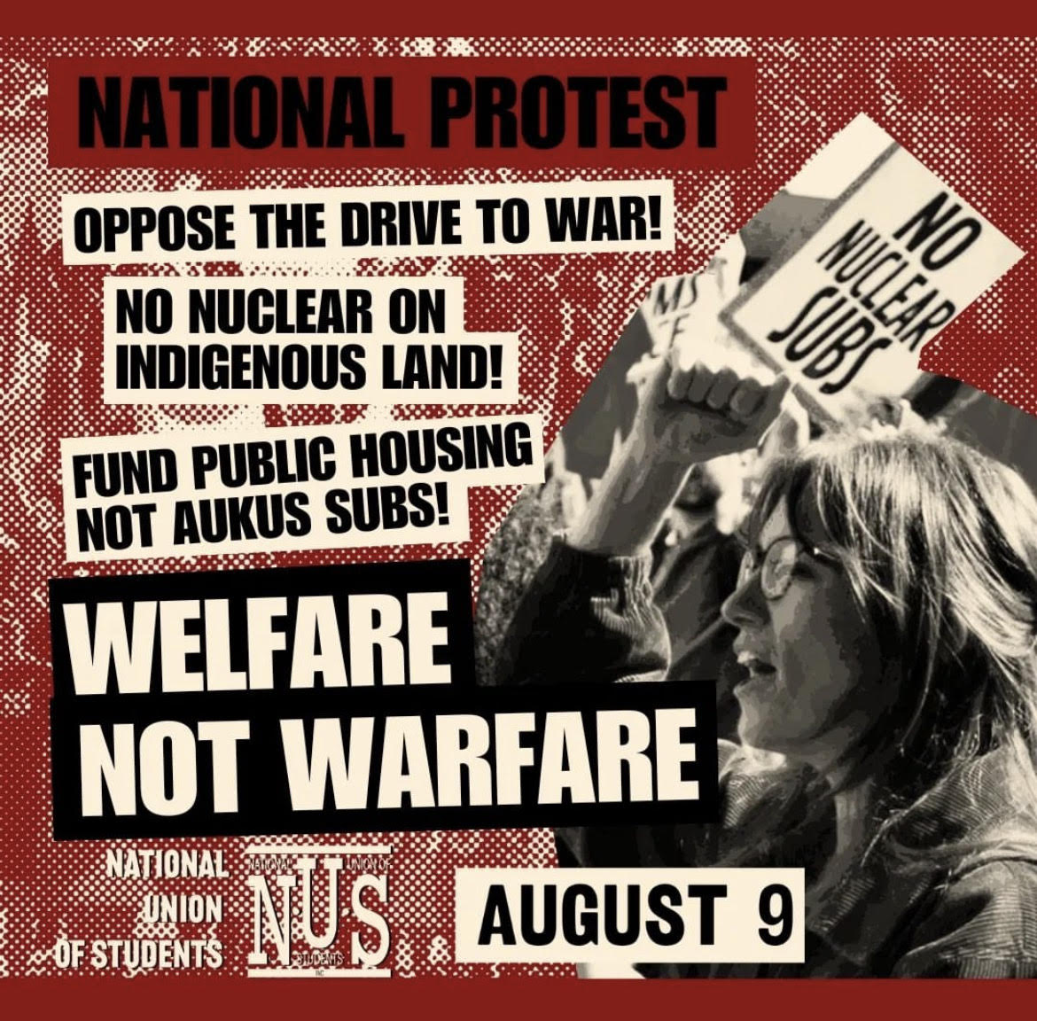 Poster for Welfare not Warfare national day of action on August 9