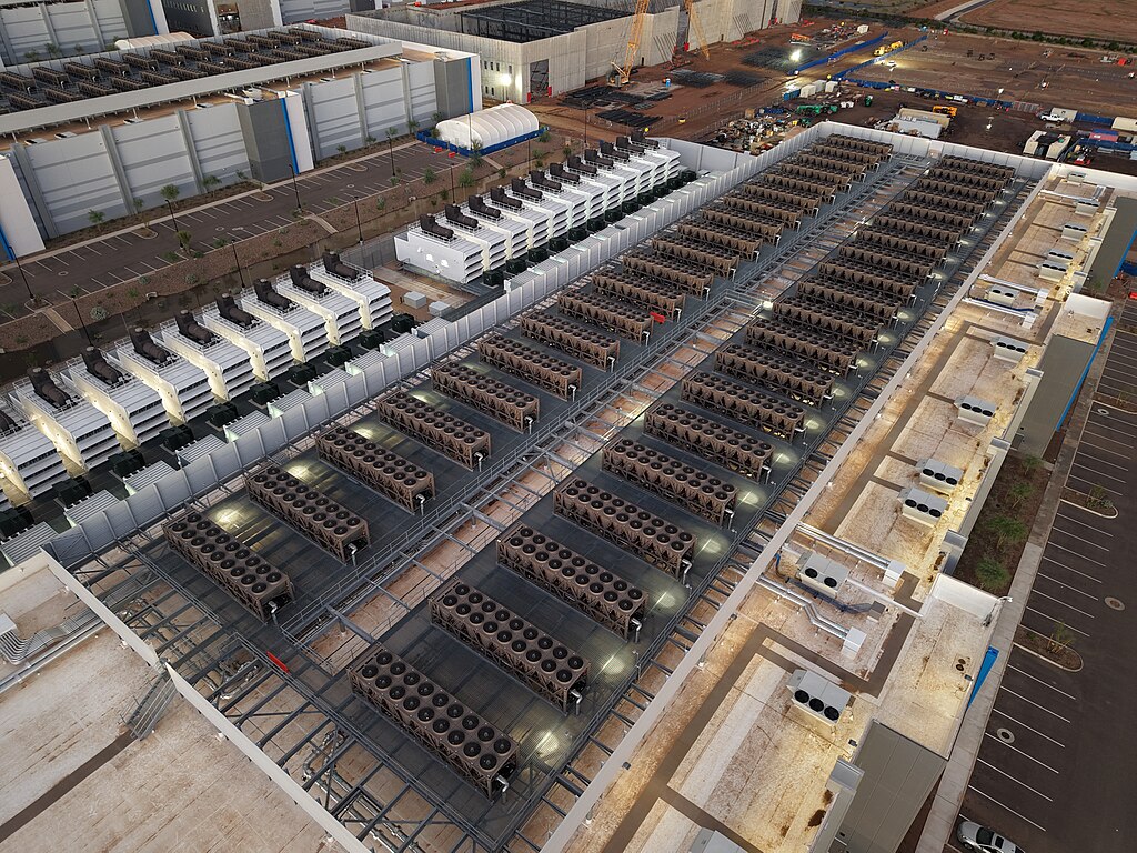 A photograph showing the roof of a data centre from above. 