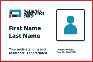 National Assistance Card.  First name. Last Name. Blank photo