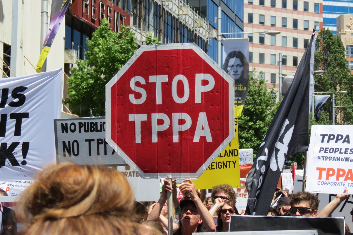Protesters in Brisbane highlighted the anti-people policies of the TPPA