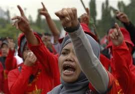 Striking Indonesian worker.