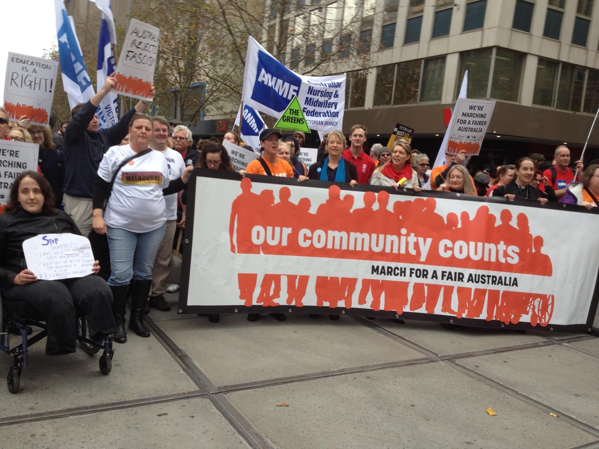 Marching along Swanston on the way to Parliament House