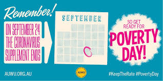 AUWU grpahic for "Poverty Day", when the coronavirus supplement is cut by $300