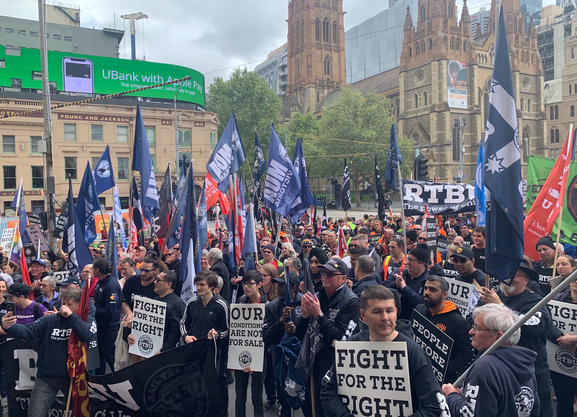 RTBU rally at Flinders Street Station