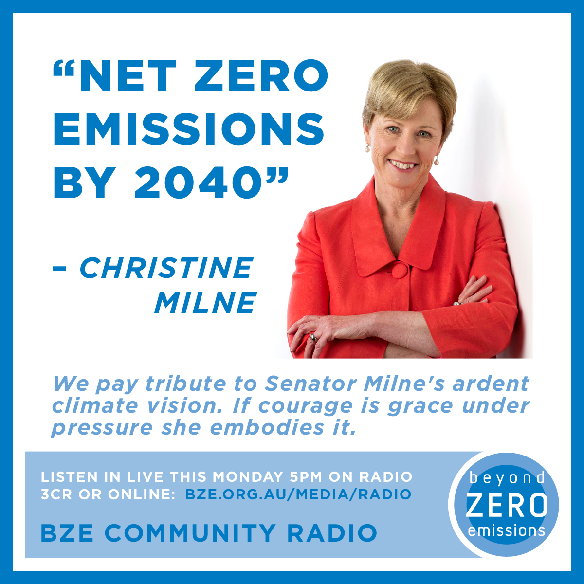 Senator Milne  "Net zero emissions by 2040"