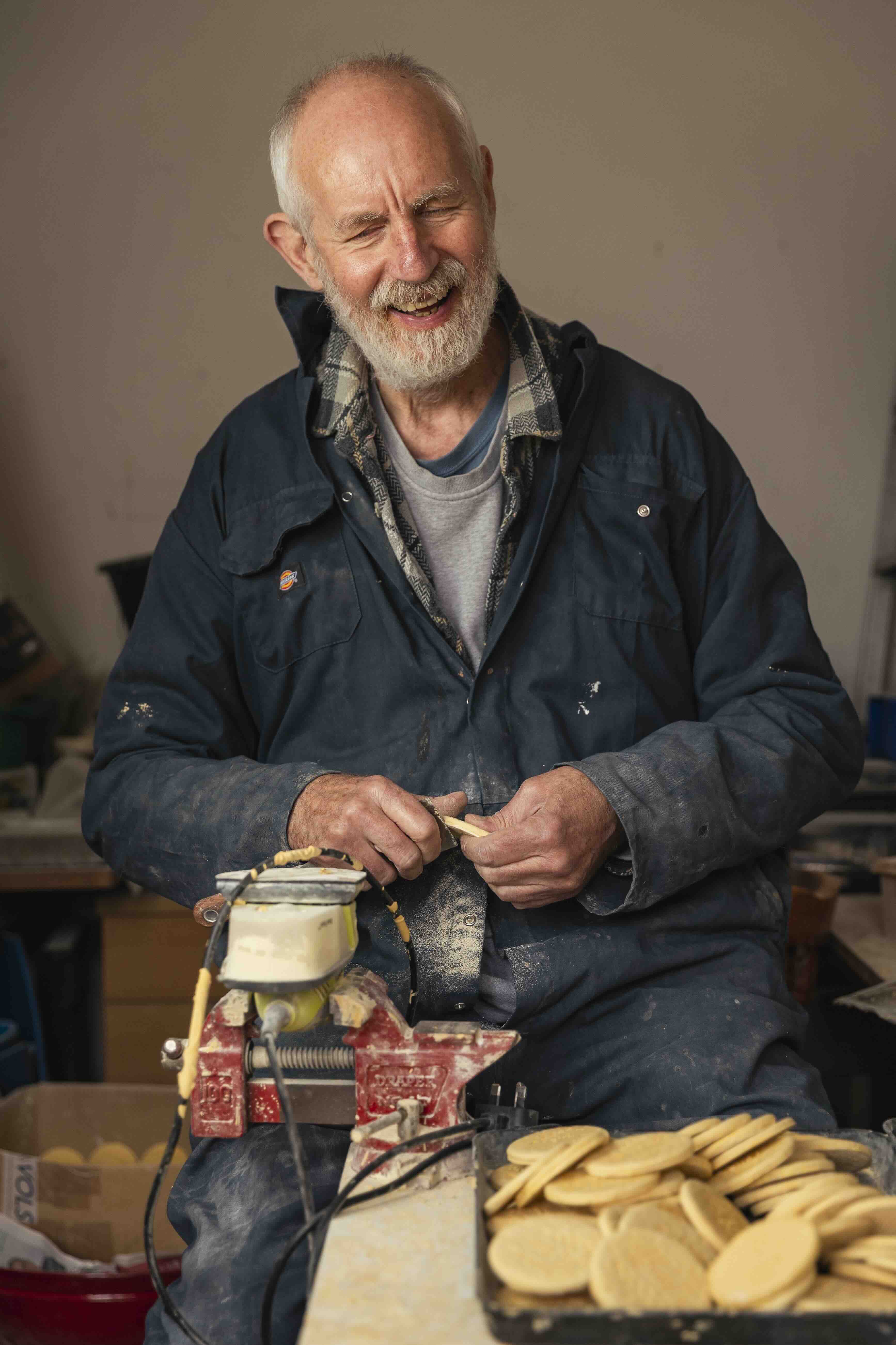 Photo by Rob Hill of artist David Johnson in his studio making the work Nuggets of Embodiment.