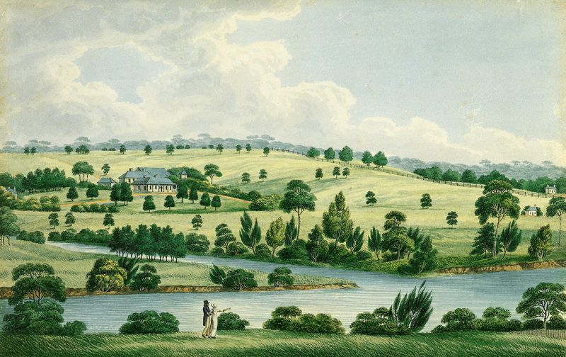 Elizabeth Farm - Residence of John Macarthur Esq near Parramatta N.S.W. c.1823 painting by Joseph Lycett. Via AGSA