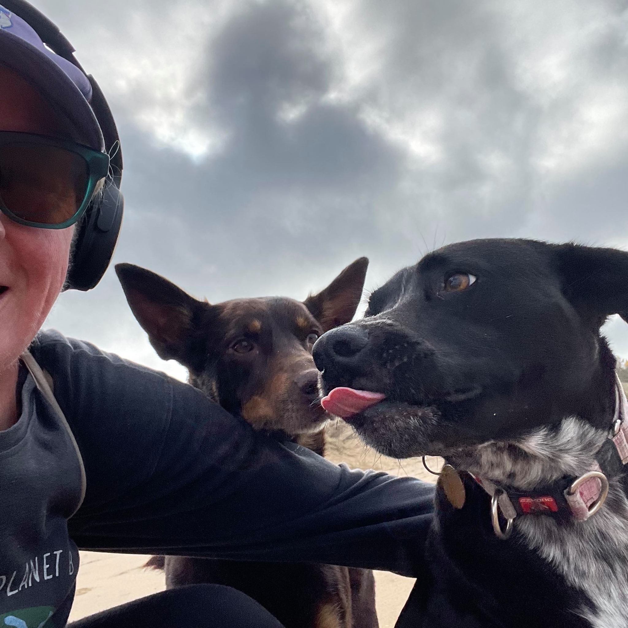 Claire with dogs Waffle and Sparrow