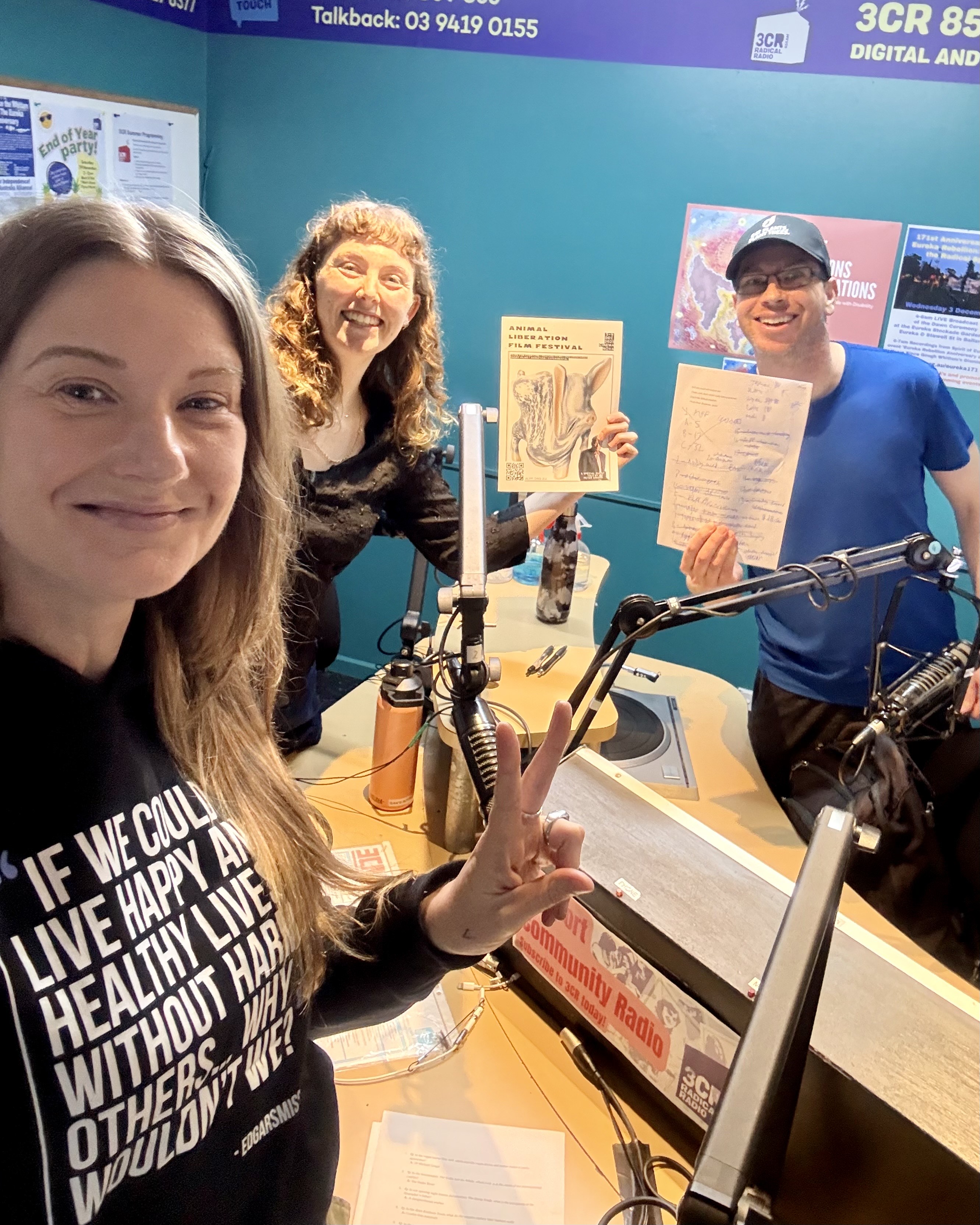 Julia, Savanna and Nick in the 3CR studio