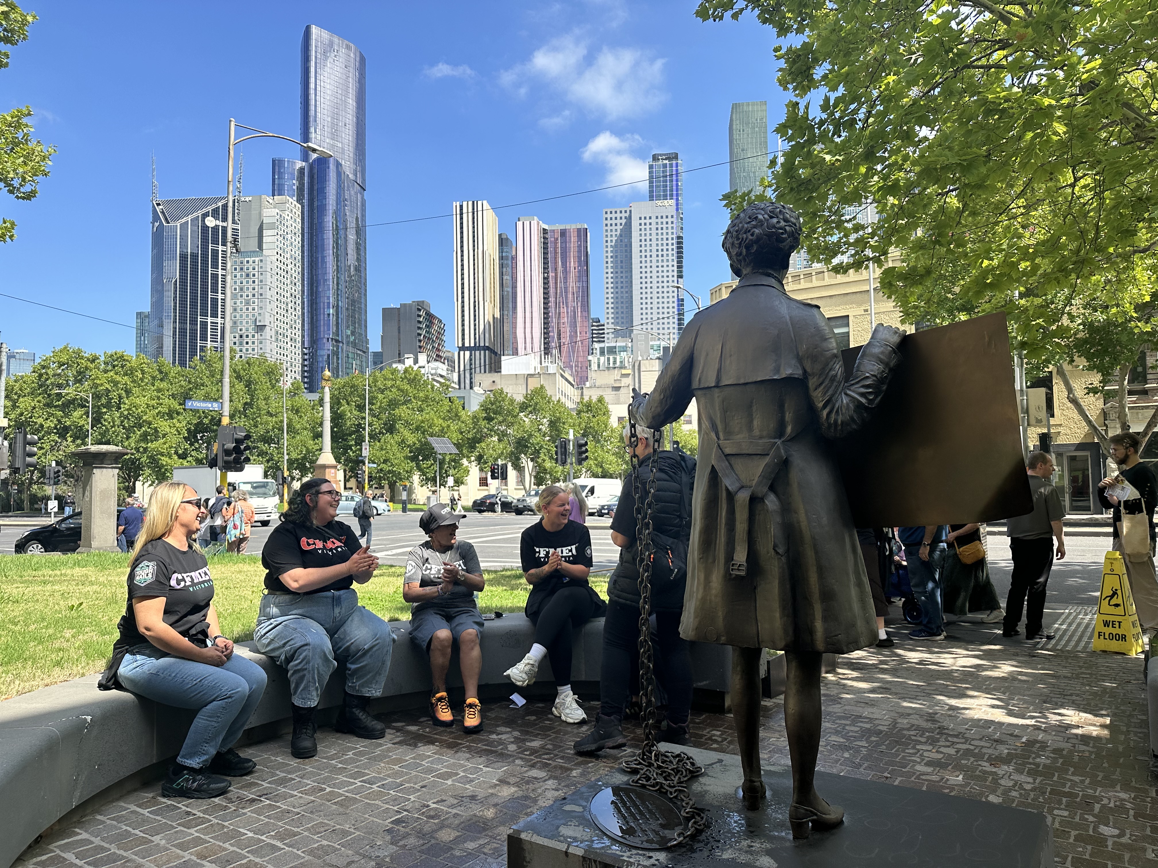 At Zelda's Statue celebrating IWD at the Working Women's Day Rally VTHC