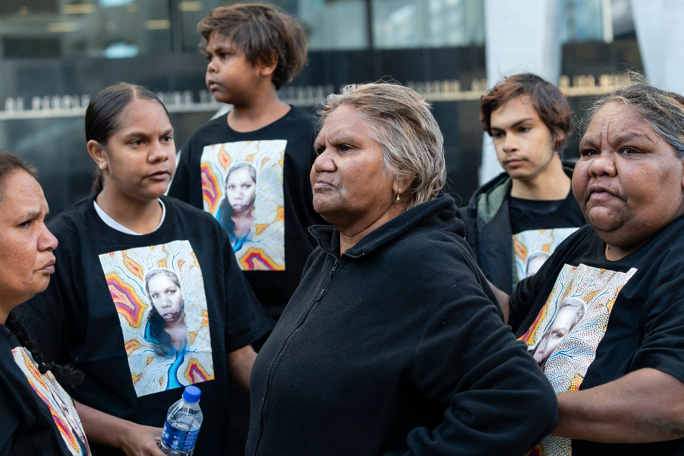 Aunty Anne Jones (centre), with family and friends outside the Supreme Court of WA, 22 Oct 2021