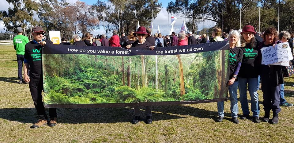 Friends of the Forest with Corunna Forest Protection Group and Canberra Forest Alliance at Stand Against  Extinction rally, Parliament House  Canberra. 