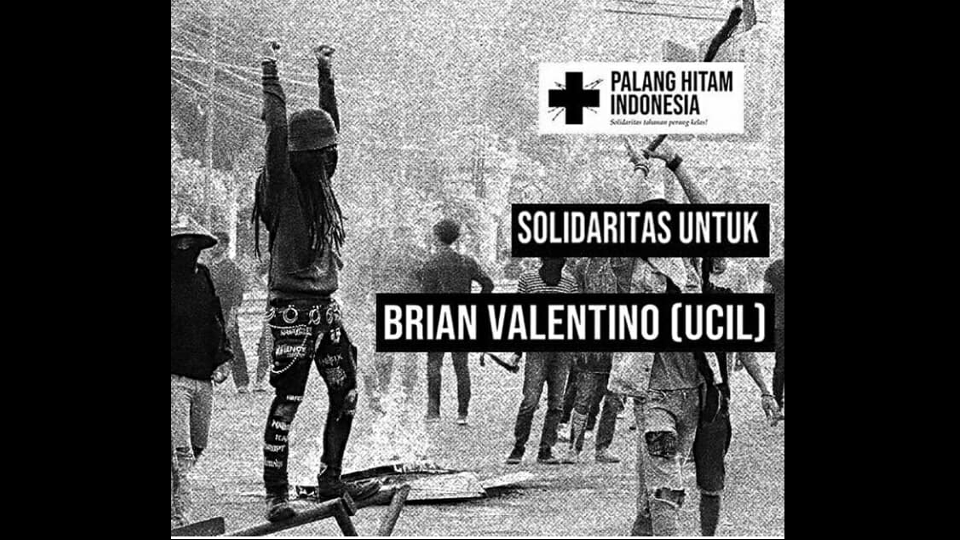 Poster calling for solidarity with arrestee Brian Valentino.