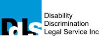 A blue and white graphic showing the Disability Discrimination Legal Service logo
