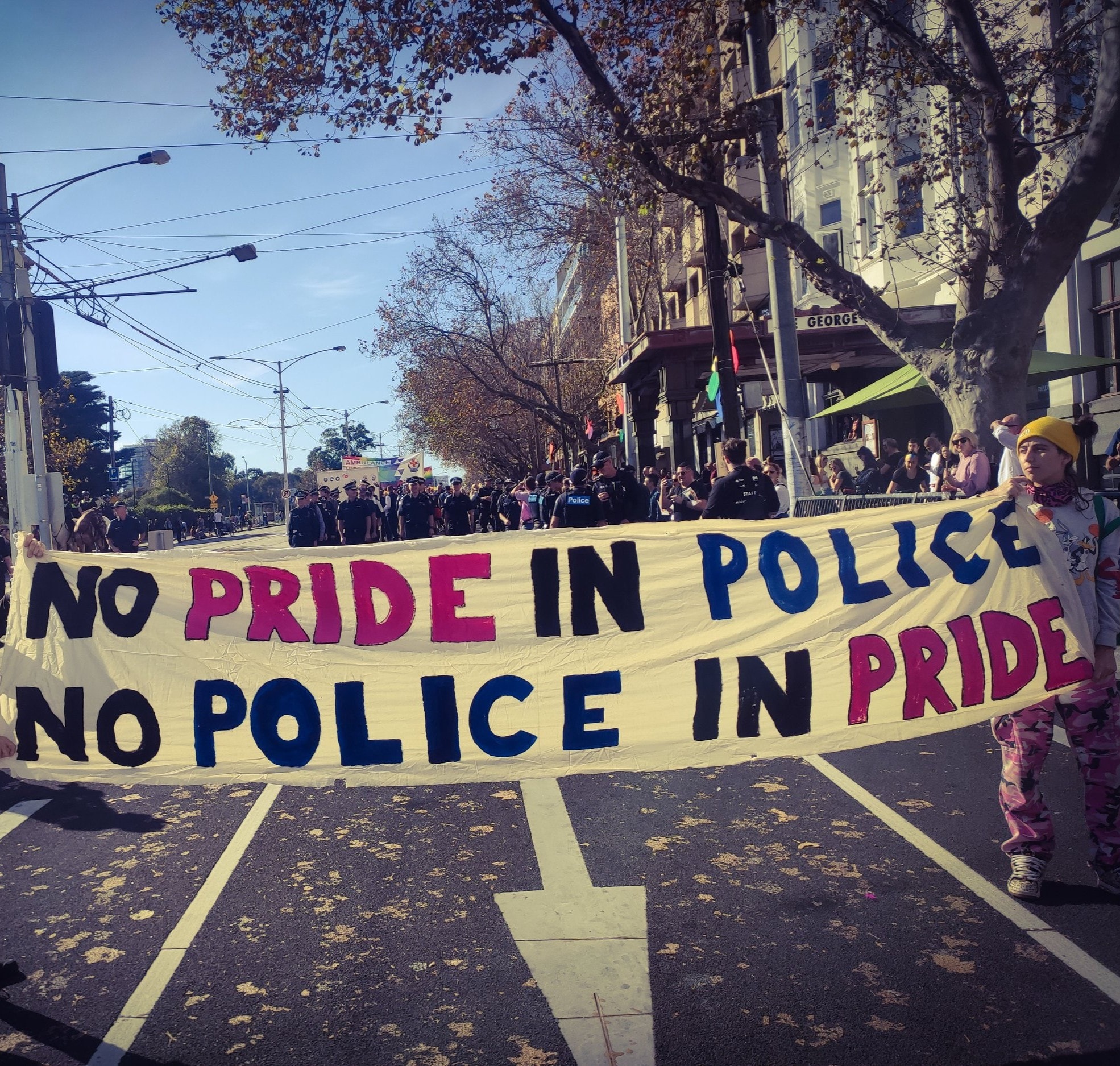 No Pride in Police No Police in Pride banner at Midsumma 2021