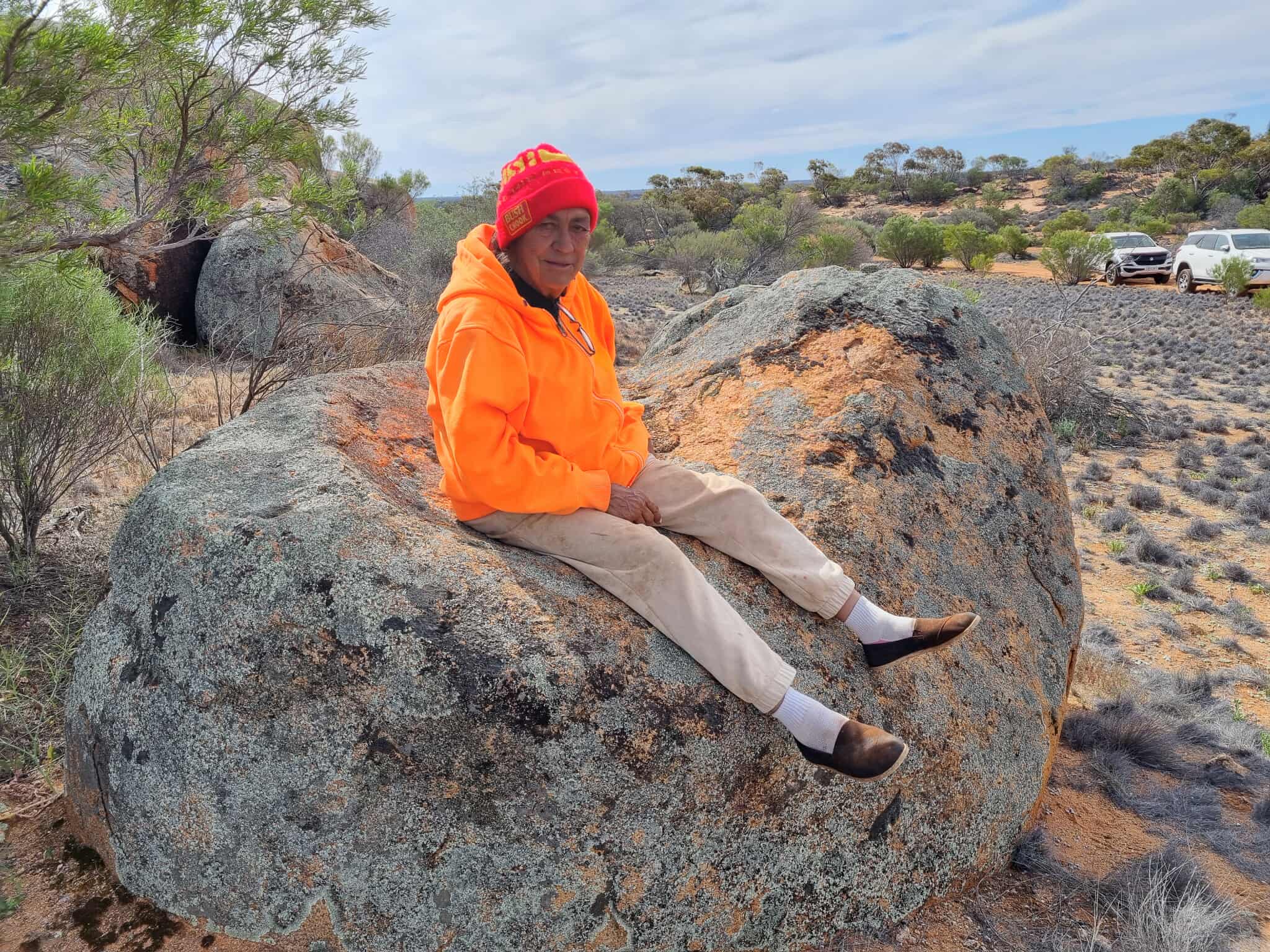 Aunty Sue Haseldine travels regularly to sacred sites on Googatha Land to protect country and maintain culture.
