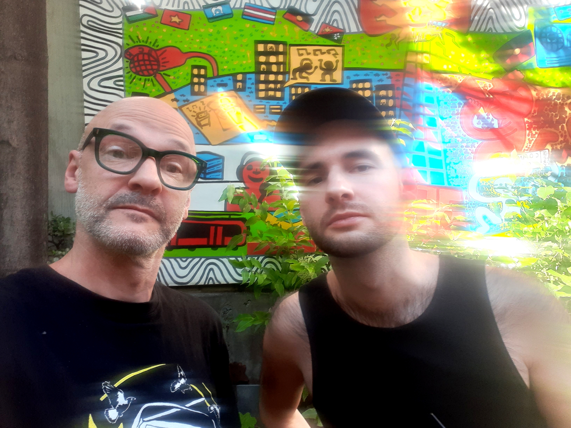 Brendan (Left) and Andre (right) in the garden courtyard at 3CR studios