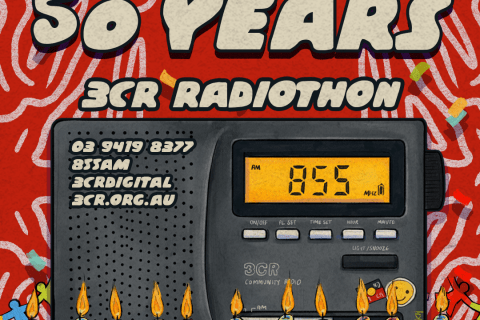 'Celebrating 50 Years: 3CR Radiothon' Poster image art
