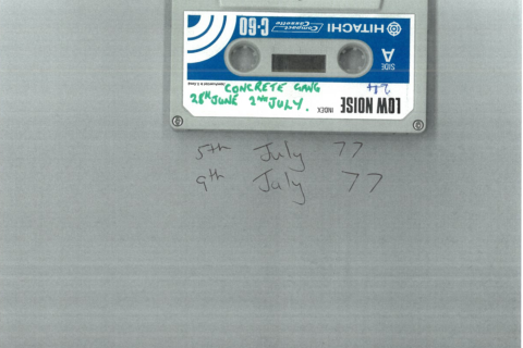Scanned image of the outside of a cassette and the handwritten notes on the tape with some 1977 dates.