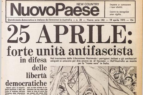Front Page of Nuovo Paese marking 25 April Italian Liberation Day