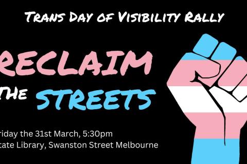 Reclaim the streets pink white and blue hand raised 