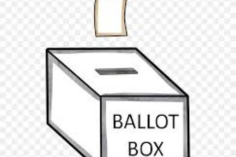 black and white picture of vote and ballot box